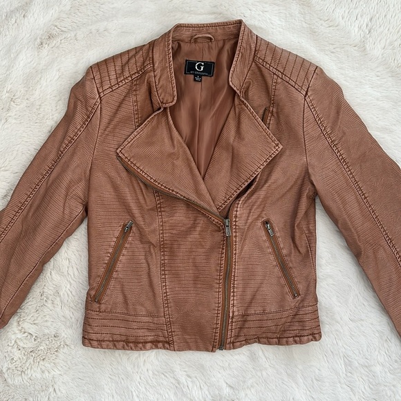 NWOT G By Guiliana Brown Faux Leather Jacket size S - Picture 1 of 6
